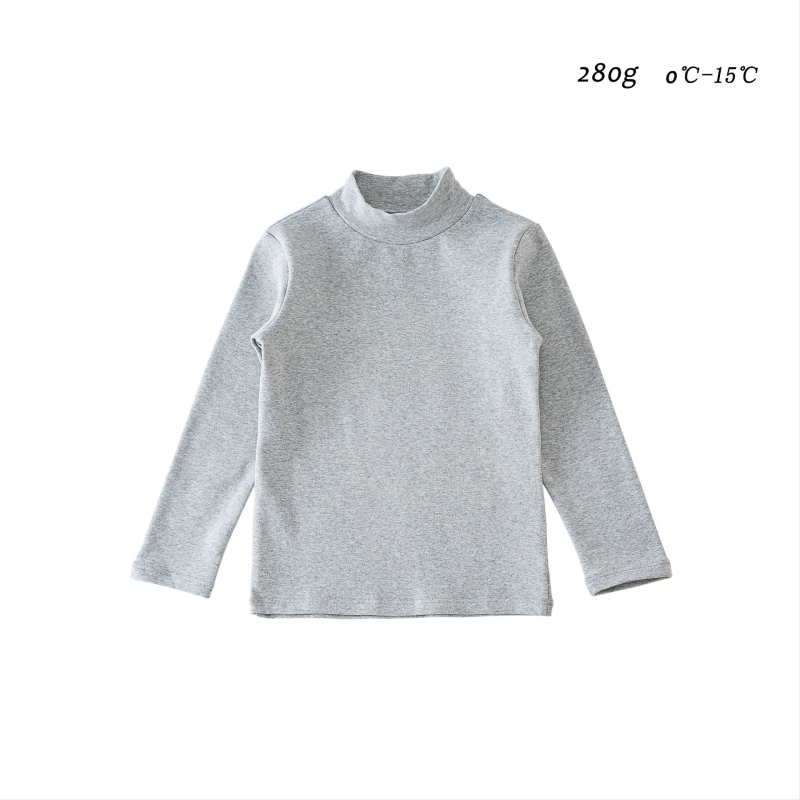 Detské základné tričko s dlhým rukávom, korejský štýl, 95% bavlna, brusená mäkká úprava, bez kapucne, jednobarevný vzor, na zimu jar jeseň