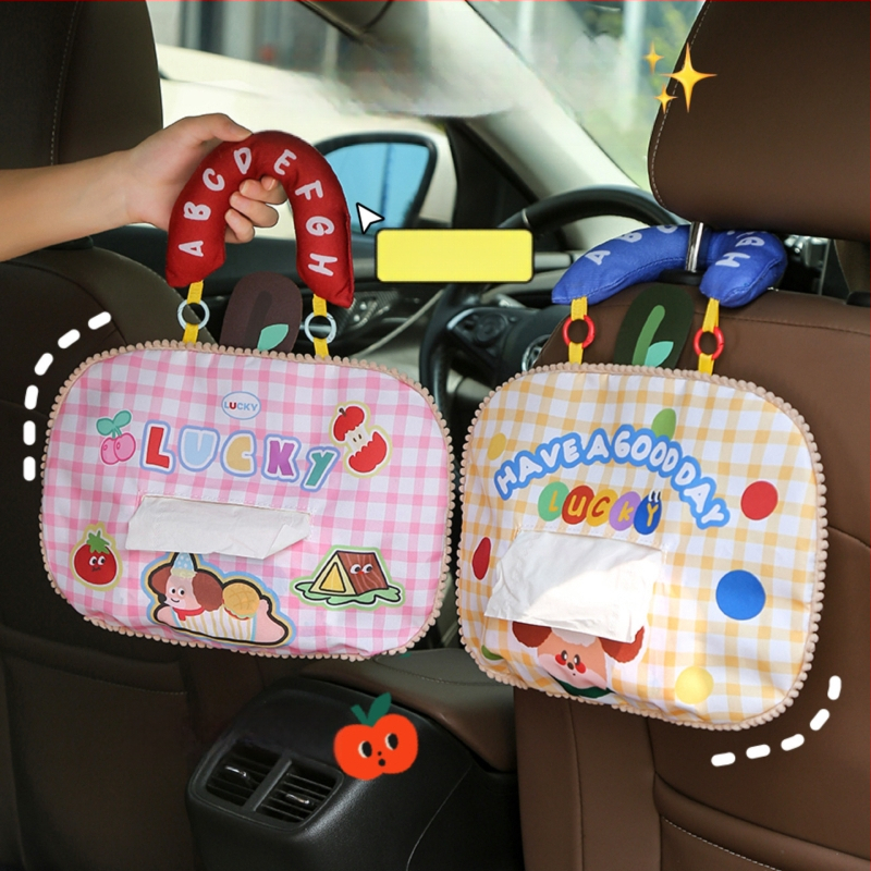 Prenosná visacia taška do auta, Oxford látka, roztomilý kreslený štýl, viacúčelový organizér na cestovanie, stolný a spálňový úložný priestor