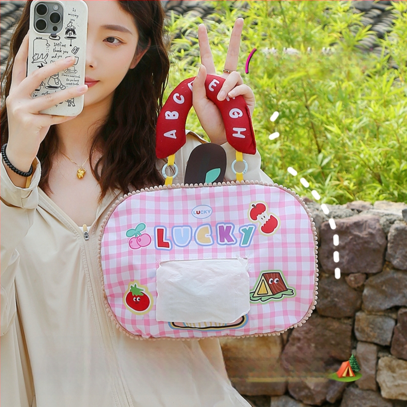 Prenosná visacia taška do auta, Oxford látka, roztomilý kreslený štýl, viacúčelový organizér na cestovanie, stolný a spálňový úložný priestor