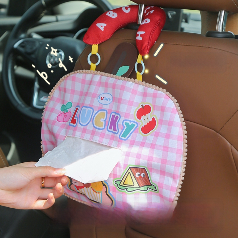 Prenosná visacia taška do auta, Oxford látka, roztomilý kreslený štýl, viacúčelový organizér na cestovanie, stolný a spálňový úložný priestor