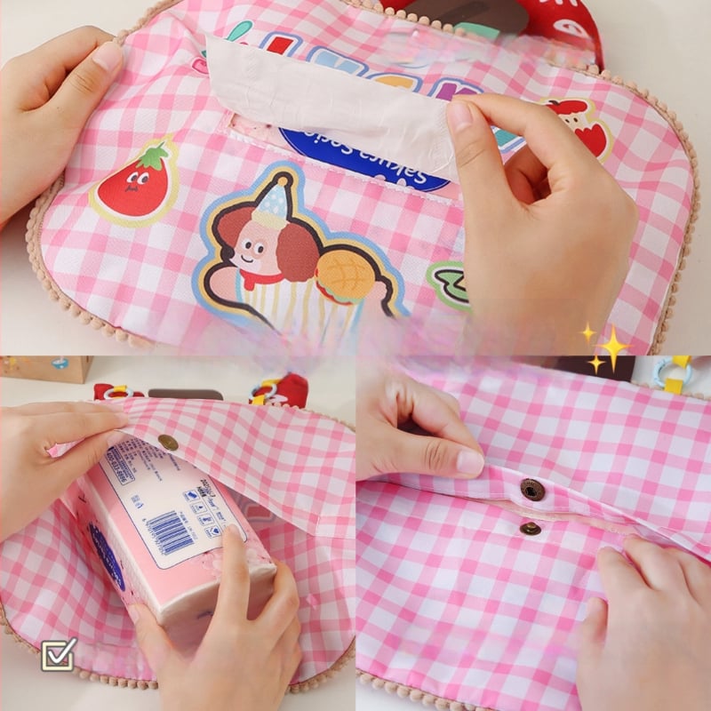 Prenosná visacia taška do auta, Oxford látka, roztomilý kreslený štýl, viacúčelový organizér na cestovanie, stolný a spálňový úložný priestor