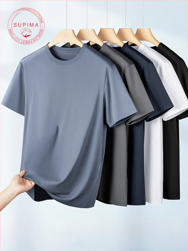 Amerigo tričko zo silk-cottonu, minimalistický priliehavý strih, kruhový výstrih, krátke rukávy, jednofarebné