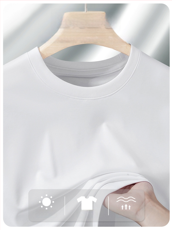 Amerigo tričko zo silk-cottonu, minimalistický priliehavý strih, kruhový výstrih, krátke rukávy, jednofarebné