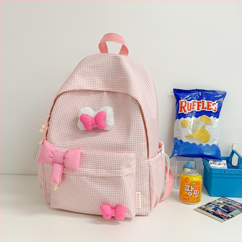 Batoh s pruhovaným vzorom, nylon, zakrivený ramenný popruh, pre žiakov strednej školy