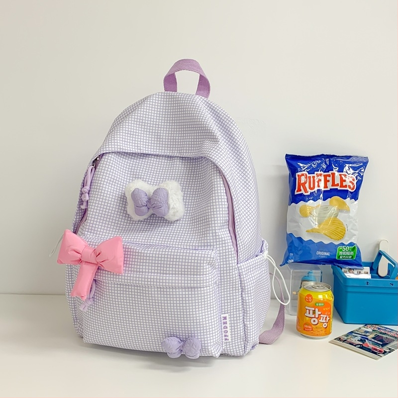 Batoh s pruhovaným vzorom, nylon, zakrivený ramenný popruh, pre žiakov strednej školy