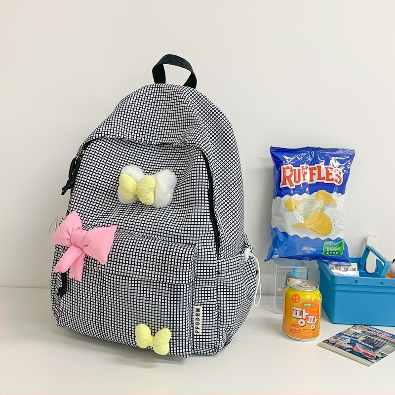 Batoh s pruhovaným vzorom, nylon, zakrivený ramenný popruh, pre žiakov strednej školy