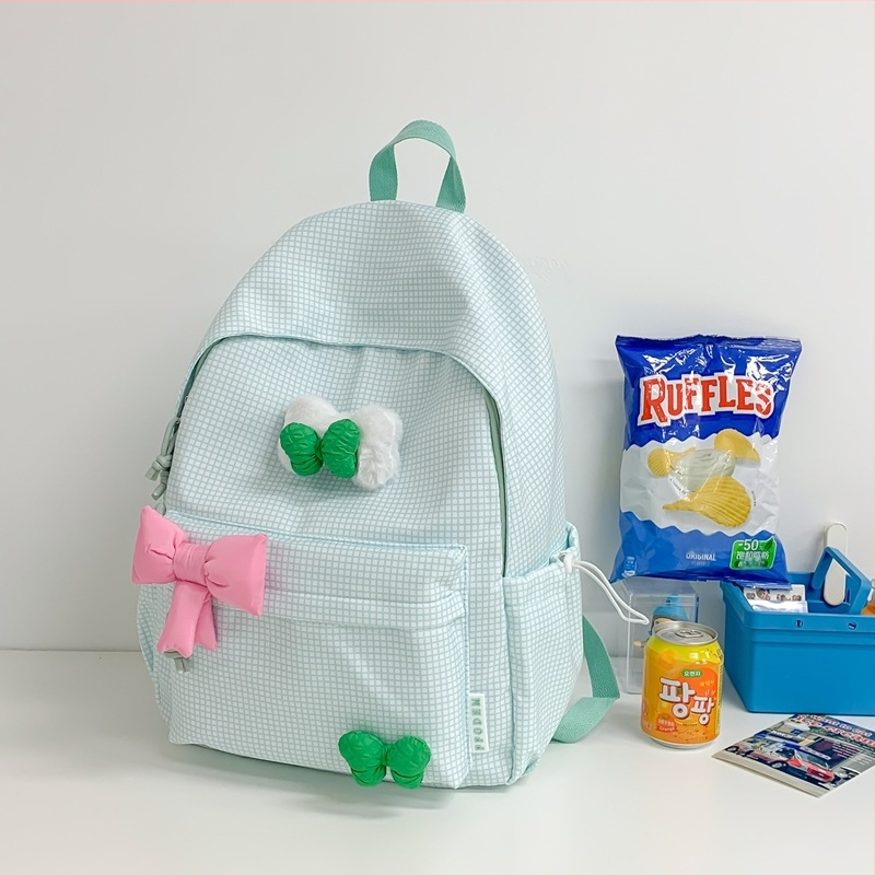 Batoh s pruhovaným vzorom, nylon, zakrivený ramenný popruh, pre žiakov strednej školy