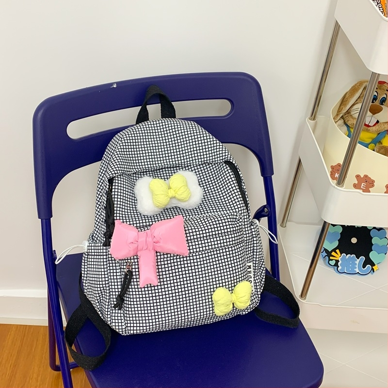 Batoh s pruhovaným vzorom, nylon, zakrivený ramenný popruh, pre žiakov strednej školy