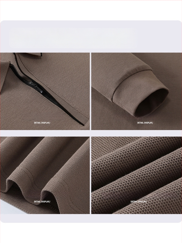 Pánske polo s polovičným zipsom, 96%+ dlhé vlákna bavlny, 300 g ťažká, dlhý rukáv, jednofarebný