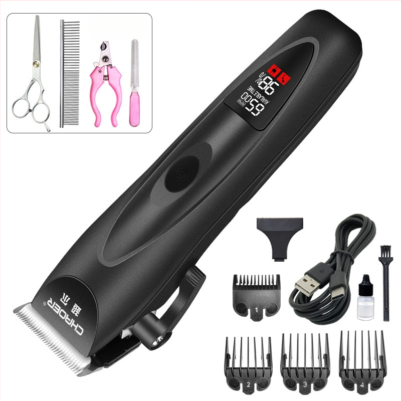 Elektrický grooming kliper pre domáce zvieratá s LCD displejom, model C113, ABS telo, CHAOER, štyri rýchlosti