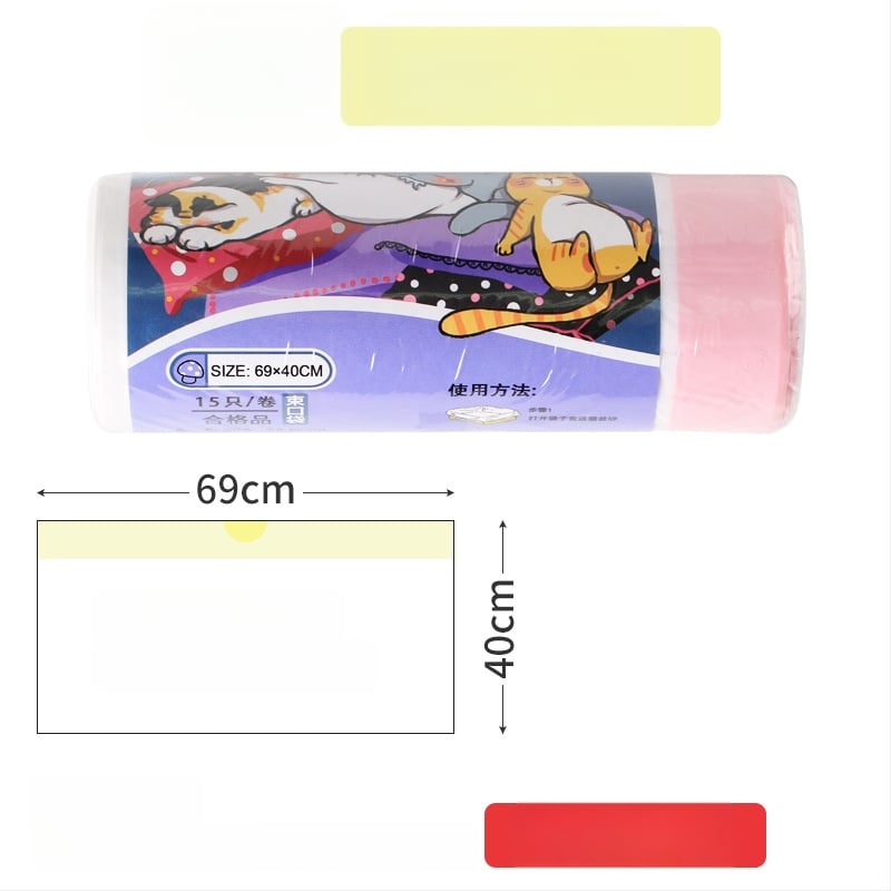 Jednorazové vrecká na mačací obsah do mačacej búdy, hrubý plast, typ kontinuálneho rolovania