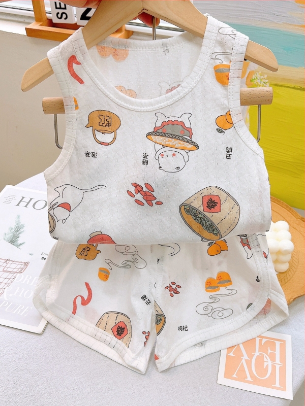 Detský letný set s vestou Jacquard, 100% bavlna, pletený štýl vesty, pre deti 3-8 rokov