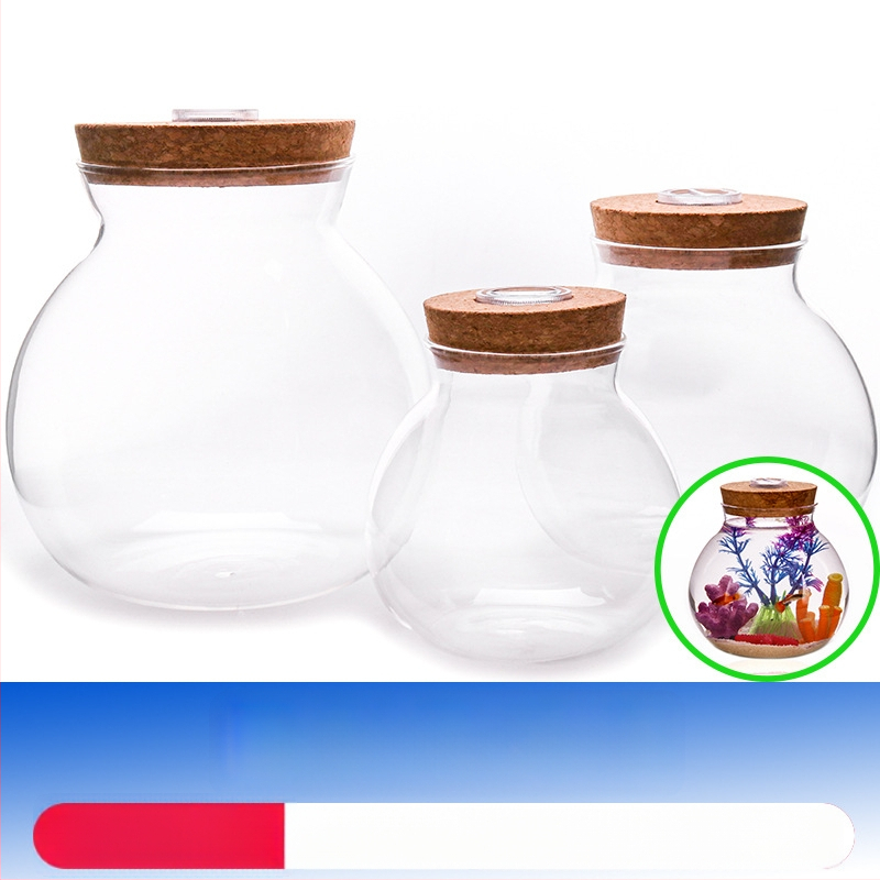 Okrúhla sklenená fľaša na terárium s vekom a LED osvetlením – sklo vysokého borosilikátu, značka Levana, balenie papierová škatuľa, cezhraničný export Áno