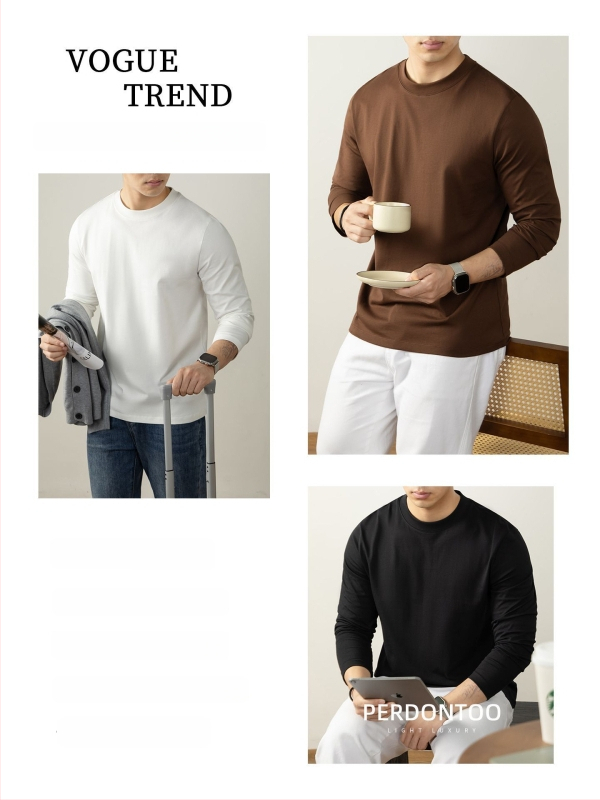 270 g, 100% prešovaná bavlna, dlhé rukávy, pánske tričko, okrúhly výstrih, jesenné-zimné nosenie