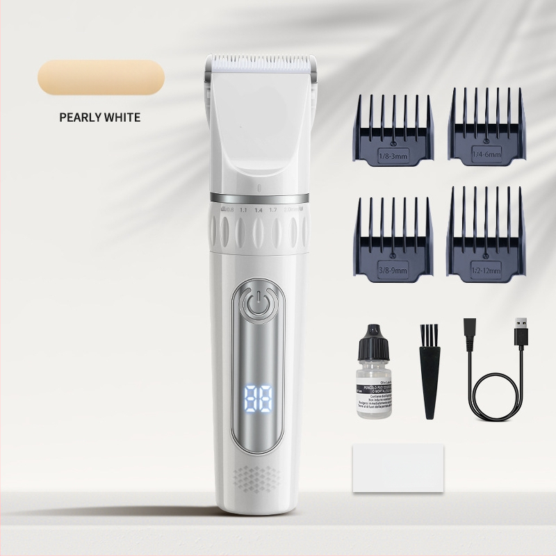 Strihací strojček na vlasy s USB napájaním, vstavaná batéria 1000–1200 mAh, čepeľ z nerezovej ocele (odnímateľná a umývateľná), hluk 36–45 dB