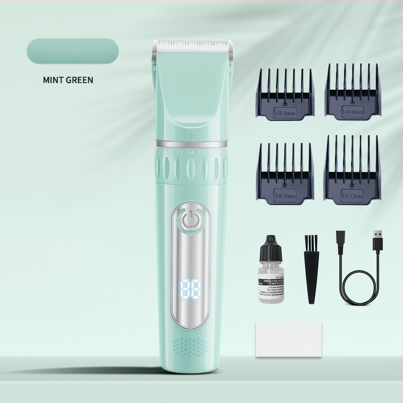 Strihací strojček na vlasy s USB napájaním, vstavaná batéria 1000–1200 mAh, čepeľ z nerezovej ocele (odnímateľná a umývateľná), hluk 36–45 dB