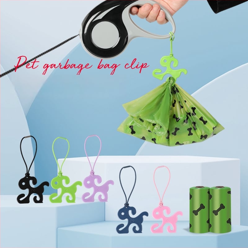 Klip na tašky pre psa na vôdzke, hands-free, dizajn s plochými ústami, HDPE vysoká hustota, štandardná hrúbka