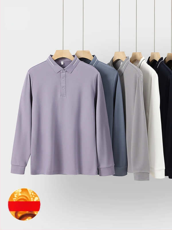 Pánske polo tričko z ovčej vlny, 240 g ťažká fleec, anti-pilling, dlhé rukávy s golierom, jesenný štýl
