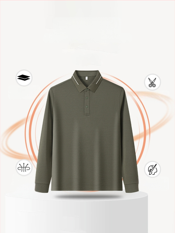 Pánske polo tričko z ovčej vlny, 240 g ťažká fleec, anti-pilling, dlhé rukávy s golierom, jesenný štýl