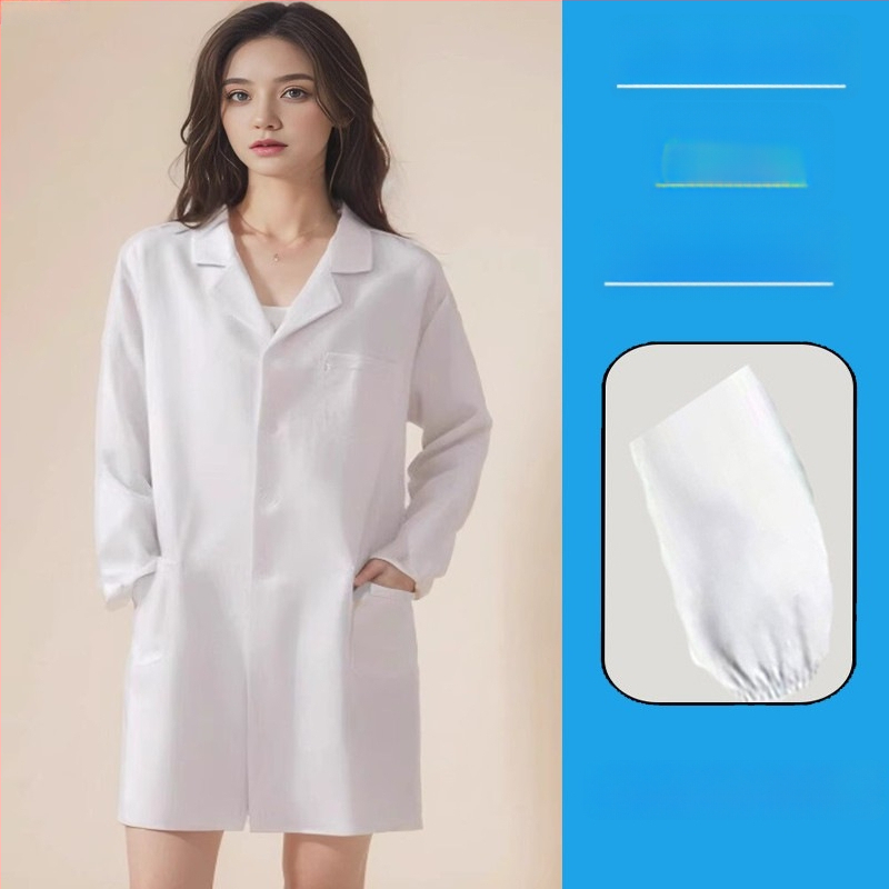 Unisex laboratórny plášť s dlhými rukávmi pre továreň a dielne, bavlneno-polyestrová zmes (35% polyester), vlhkosť odvádzajúci materiál