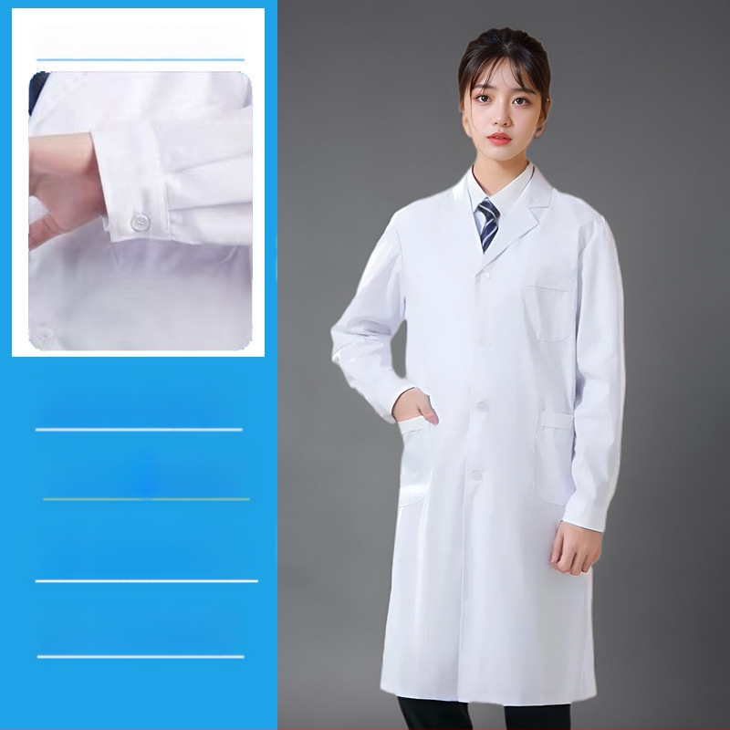 Unisex laboratórny plášť s dlhými rukávmi pre továreň a dielne, bavlneno-polyestrová zmes (35% polyester), vlhkosť odvádzajúci materiál