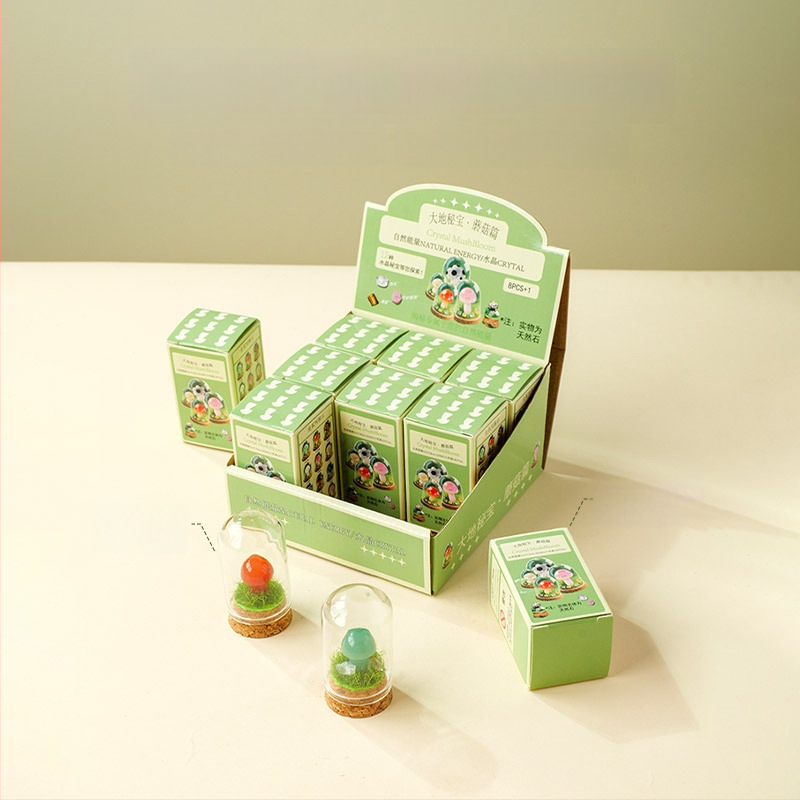 Sada 9 krištáľových húb v fľaštičke s prianím – ornament z krištálu, malý krajinný dizajn, darčekové balenie, moderný minimalistický geometrický dizajn, Apeng Crystal Crafts