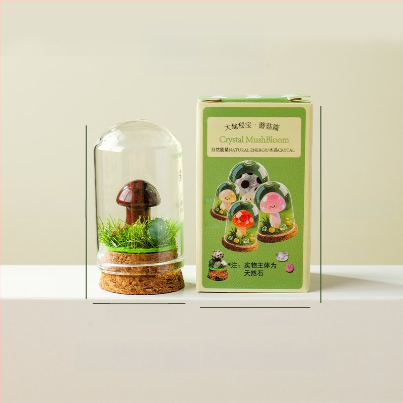 Sada 9 krištáľových húb v fľaštičke s prianím – ornament z krištálu, malý krajinný dizajn, darčekové balenie, moderný minimalistický geometrický dizajn, Apeng Crystal Crafts