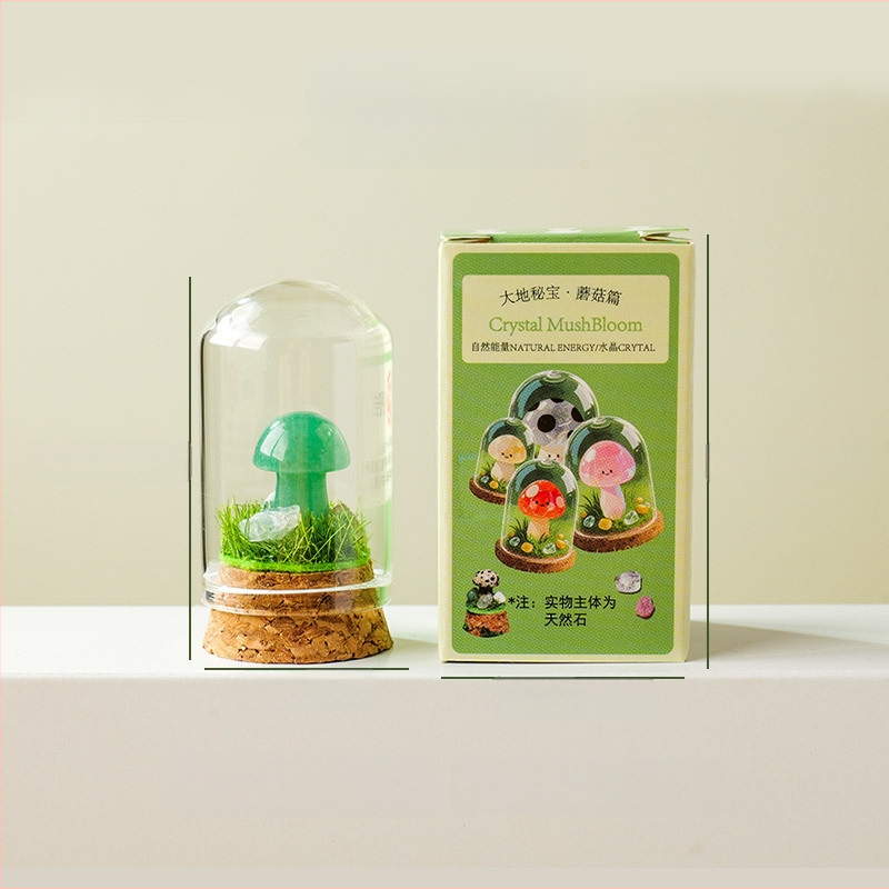 Sada 9 krištáľových húb v fľaštičke s prianím – ornament z krištálu, malý krajinný dizajn, darčekové balenie, moderný minimalistický geometrický dizajn, Apeng Crystal Crafts