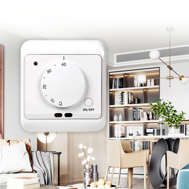 Mechanický termostat pre elektrické podlahové vykurovanie — zabudovaná inštalácia, 110–230 V, riadenie teploty vnútorného prostredia, značka Meiyue