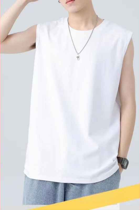 Japonského štýlu bezrukávová športová vesta z 100% bavlny, 240 g, voľný strih, pre mužov, leto