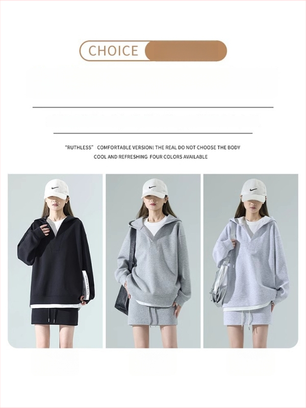 Súprava sukne a mikiny s V výstrihom, krátka sukňa, bavlna, raglánové rukávy, jar 2025, kórejský štýl