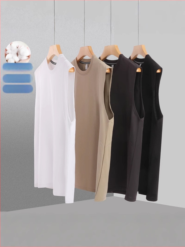 Voľný strih tielka bez rukávov z Ice cotton materiálu, jednofarebný, potlač loga