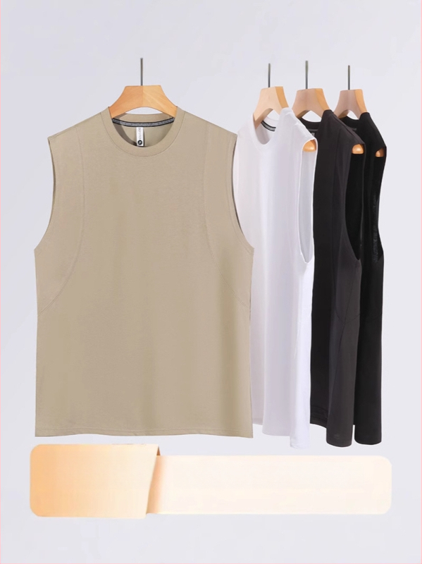 Voľný strih tielka bez rukávov z Ice cotton materiálu, jednofarebný, potlač loga