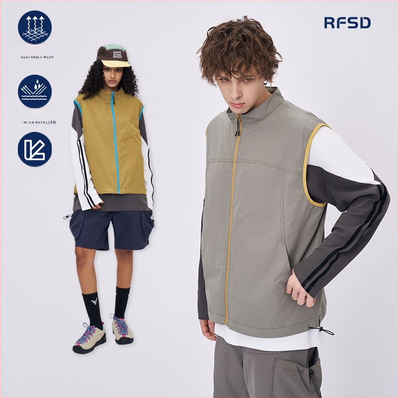 RFSD pánska vesta | funkčná zipsová vesta s golierom, voľný strih, 100% polyester, sieťový panel