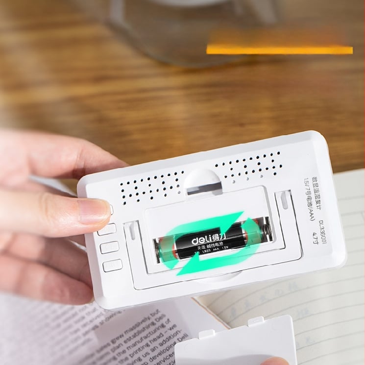 Teplomer do miestnosti značky Deli s veľkou LCD obrazovkou, na vnútorné použitie, batériové napájanie, stolný model