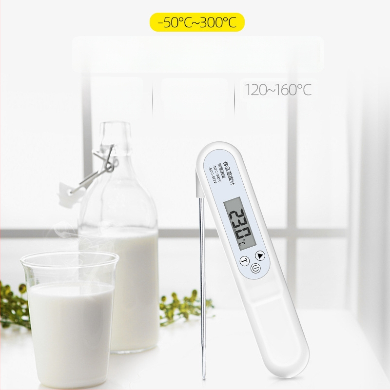 Vysoko presný skladací teplomer na potraviny s vyklápacou sondou – pre olej, kúpeľovú vodu pre dieťa, dojčenské mlieko a domáce pečenie; teplotný rozsah -50°C až 300°C