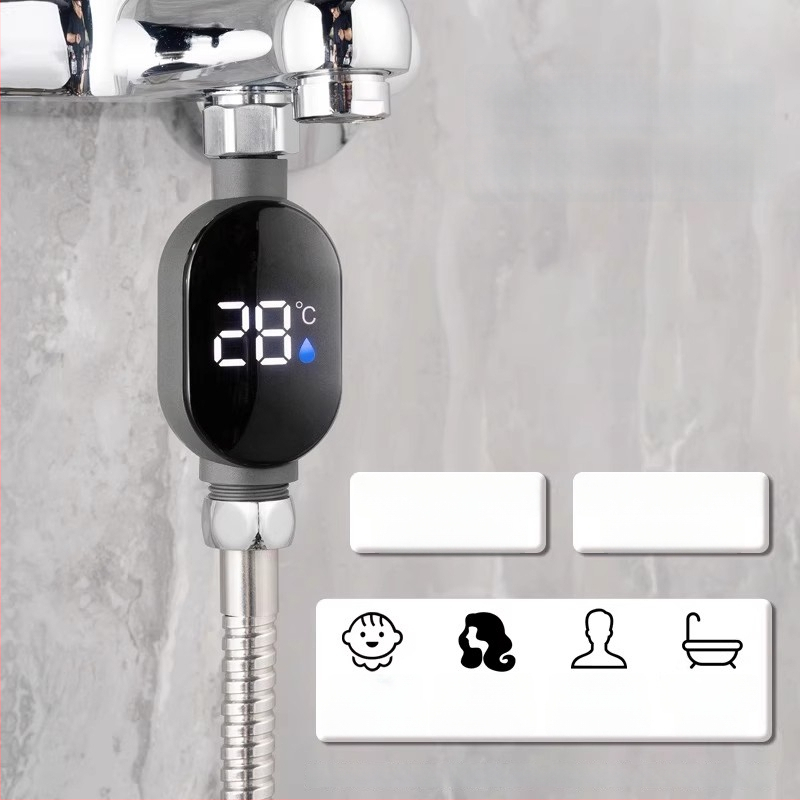 Sprchový teploměr s LED displejom, inteligentným dotykovým displejom, digitálne zobrazenie teploty, 1-stupňové rozlíšenie, možnosť prispôsobenia