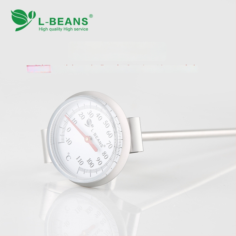 L-BEANS Zavesiteľný kávový teplomer s ukazovateľom na disku, rozsah -10°C až 110°C, pôvod Guangdong, balenie 100 kusov, licencovaná súkromná značka