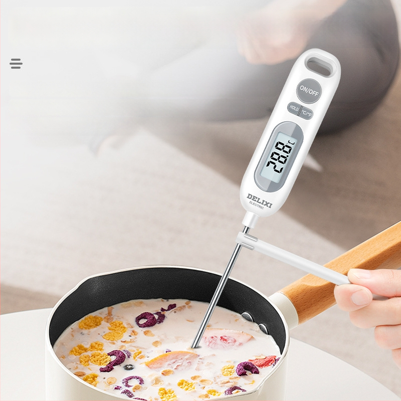 Delixi potravinový teplomer: rozlíšenie 0,1°C, sonda z 304 nerezovej ocele, IPX5 vodotesný, balené po 500 kusov