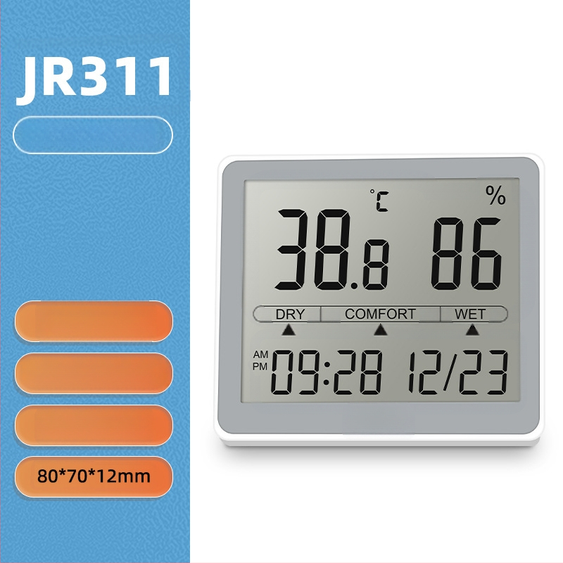 JR311 Teplota a vlhkosť – Digitálny displej, 1,5V tlačidlová batéria, Monitorovanie domáceho prostredia