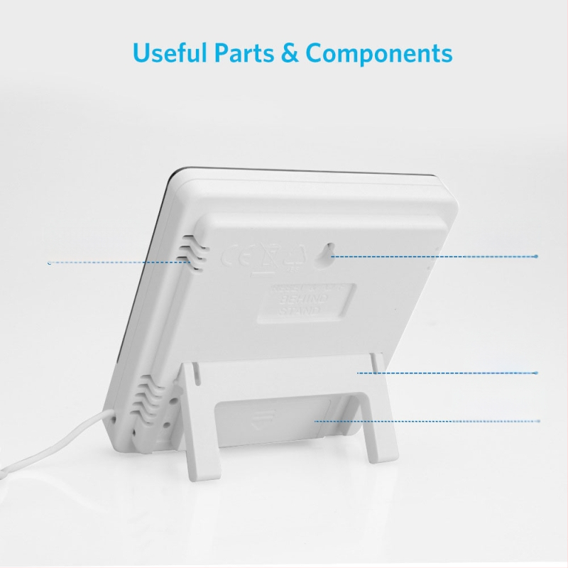Teplomerač pre vnútornú/vonkajšiu teplotu a vnútornú vlhkosť — presnosť teploty ±1°C, presnosť vlhkosti ±5%, napájanie batériou typu 7