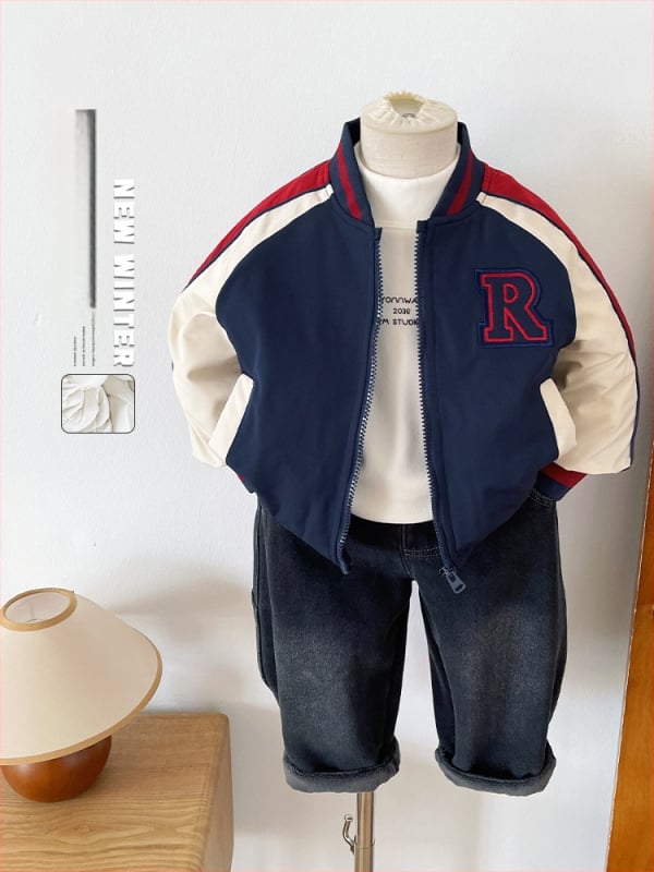 Unisex detská bunda s písmenkovým vzorom, kórejský štýl, 100% polyester, zips