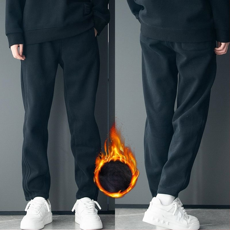 Pánske športové nohavice — rovný strih, voľný strih, sametová látka, Cupro vlákna, zimné