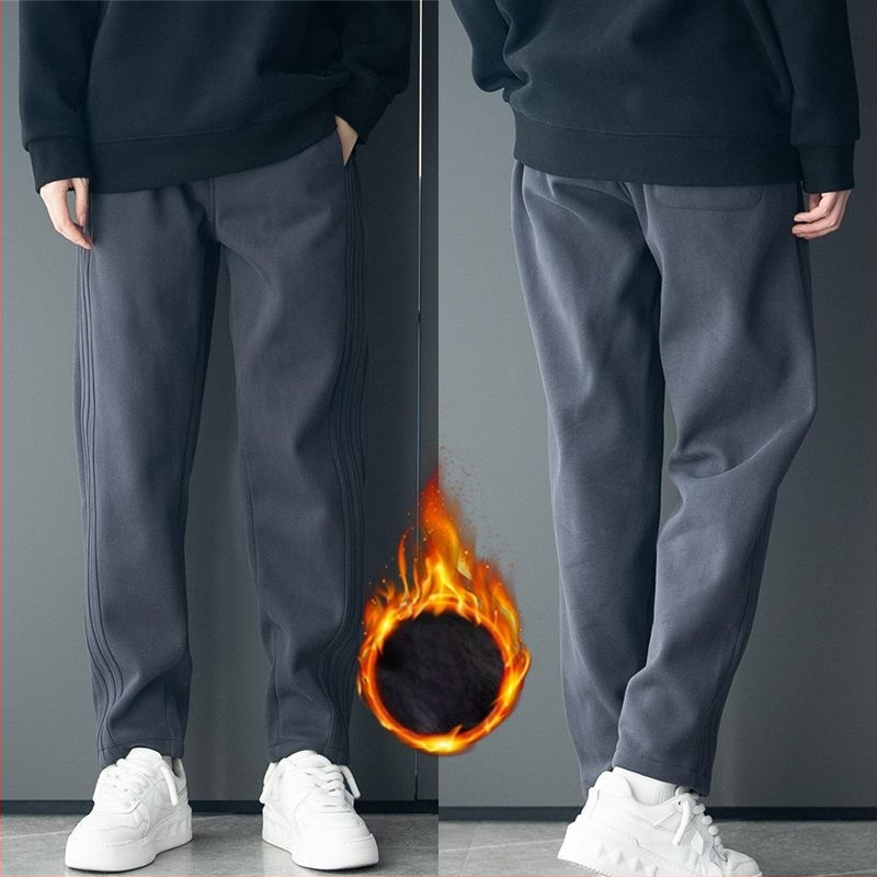 Pánske športové nohavice — rovný strih, voľný strih, sametová látka, Cupro vlákna, zimné