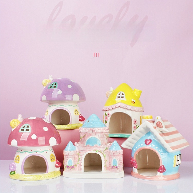 Keramický set pre škrečka: hniezdo, misky na jedlo a vodu so držiakom – Bai Nian Will