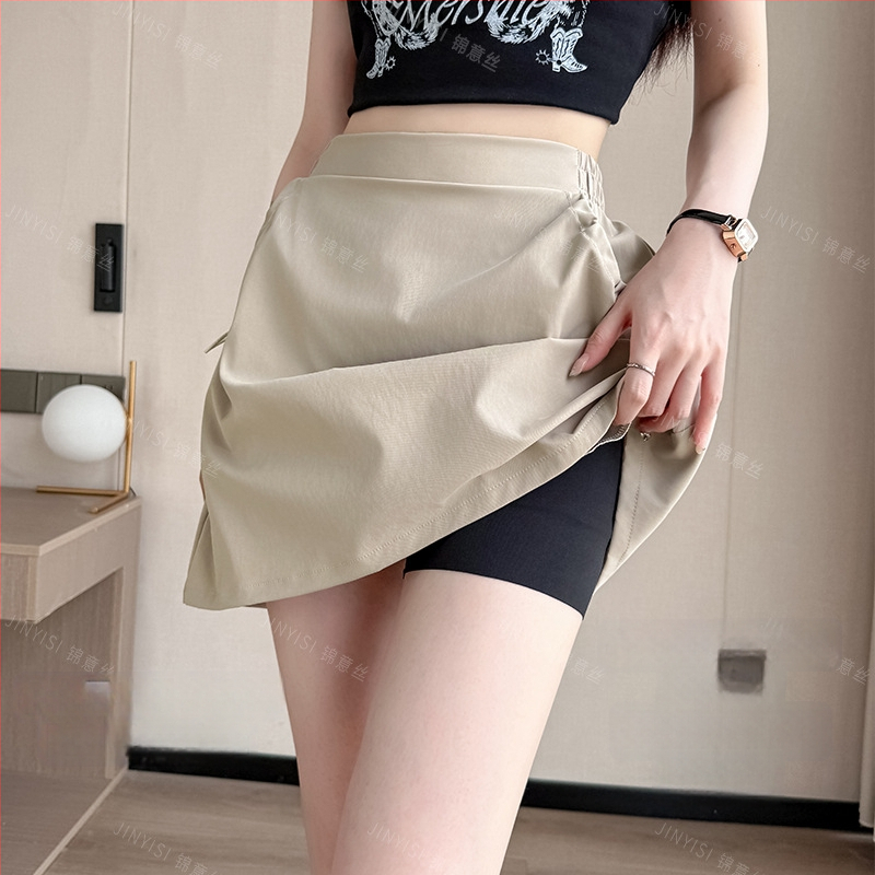 A-línia krátka sukňa s geometrickým vzorom, polyester/elastan materiál, bežný japonsko-kórejský štýl