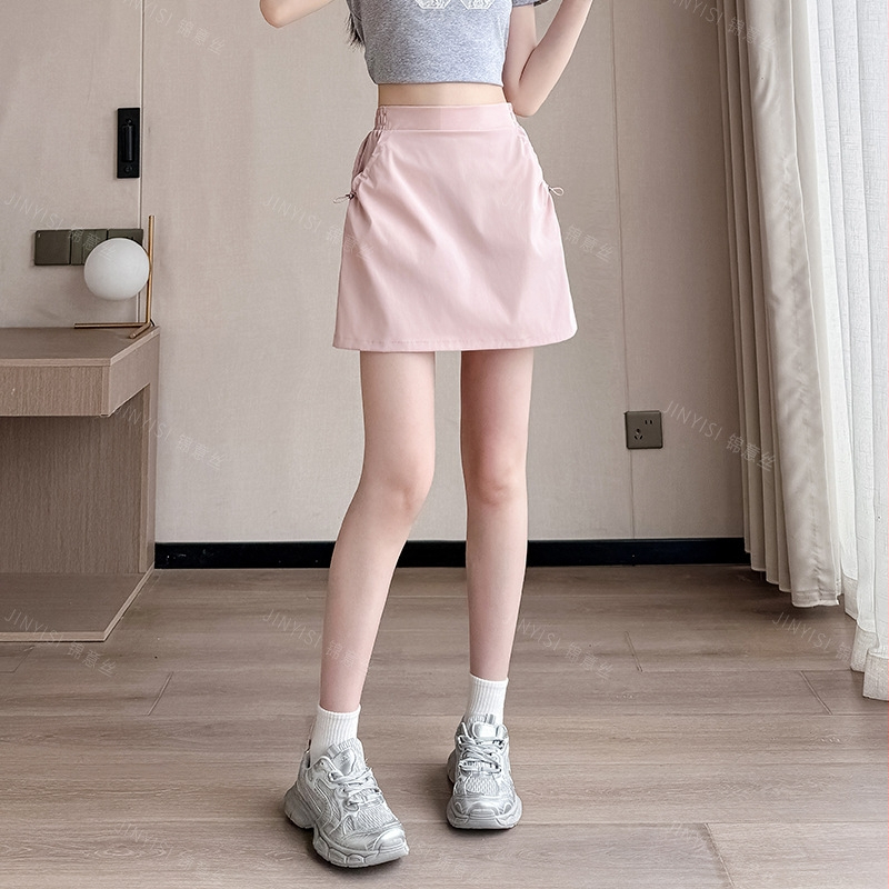 A-línia krátka sukňa s geometrickým vzorom, polyester/elastan materiál, bežný japonsko-kórejský štýl