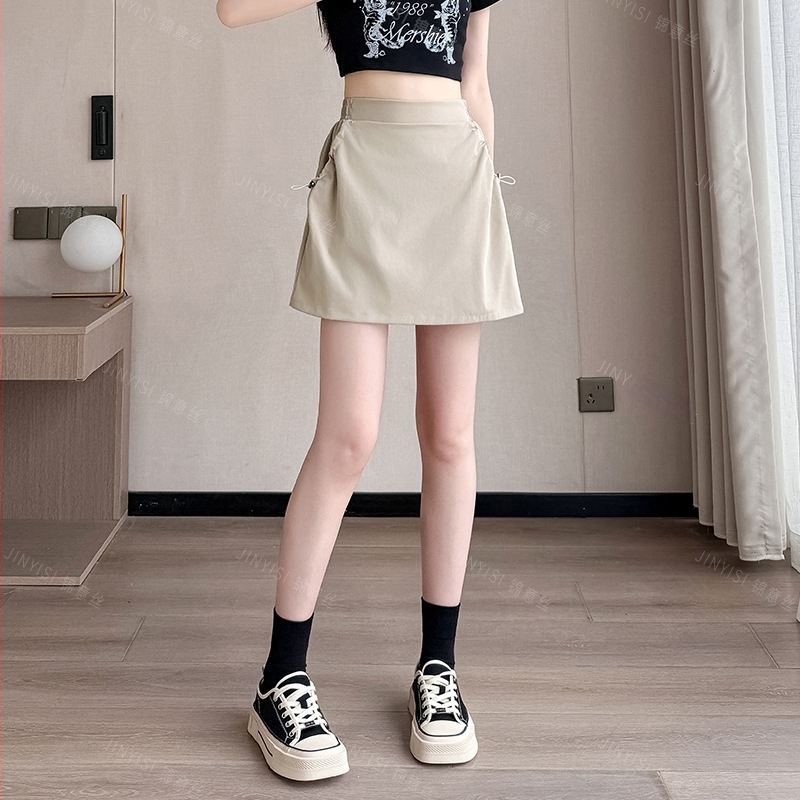 A-línia krátka sukňa s geometrickým vzorom, polyester/elastan materiál, bežný japonsko-kórejský štýl