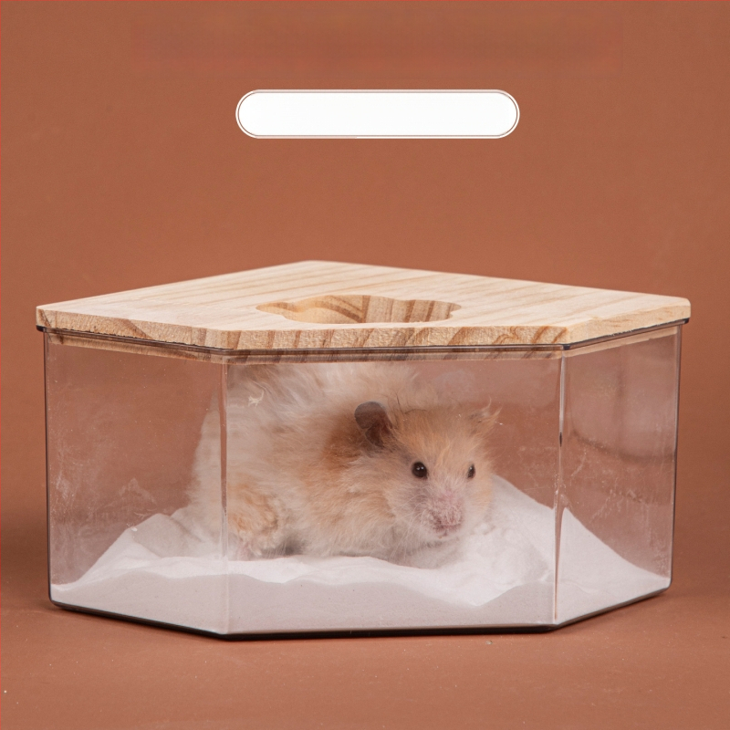 Hamster kúpeľný pieskovník – transparentný, dvojúčelová toaleta, konštrukcia z PET a masívneho dreva, Crystal Wood Bathroom od Chengxi