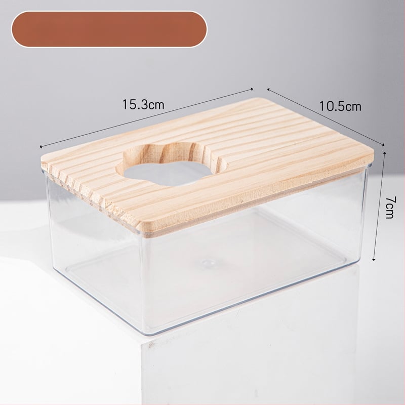 Hamster kúpeľný pieskovník – transparentný, dvojúčelová toaleta, konštrukcia z PET a masívneho dreva, Crystal Wood Bathroom od Chengxi